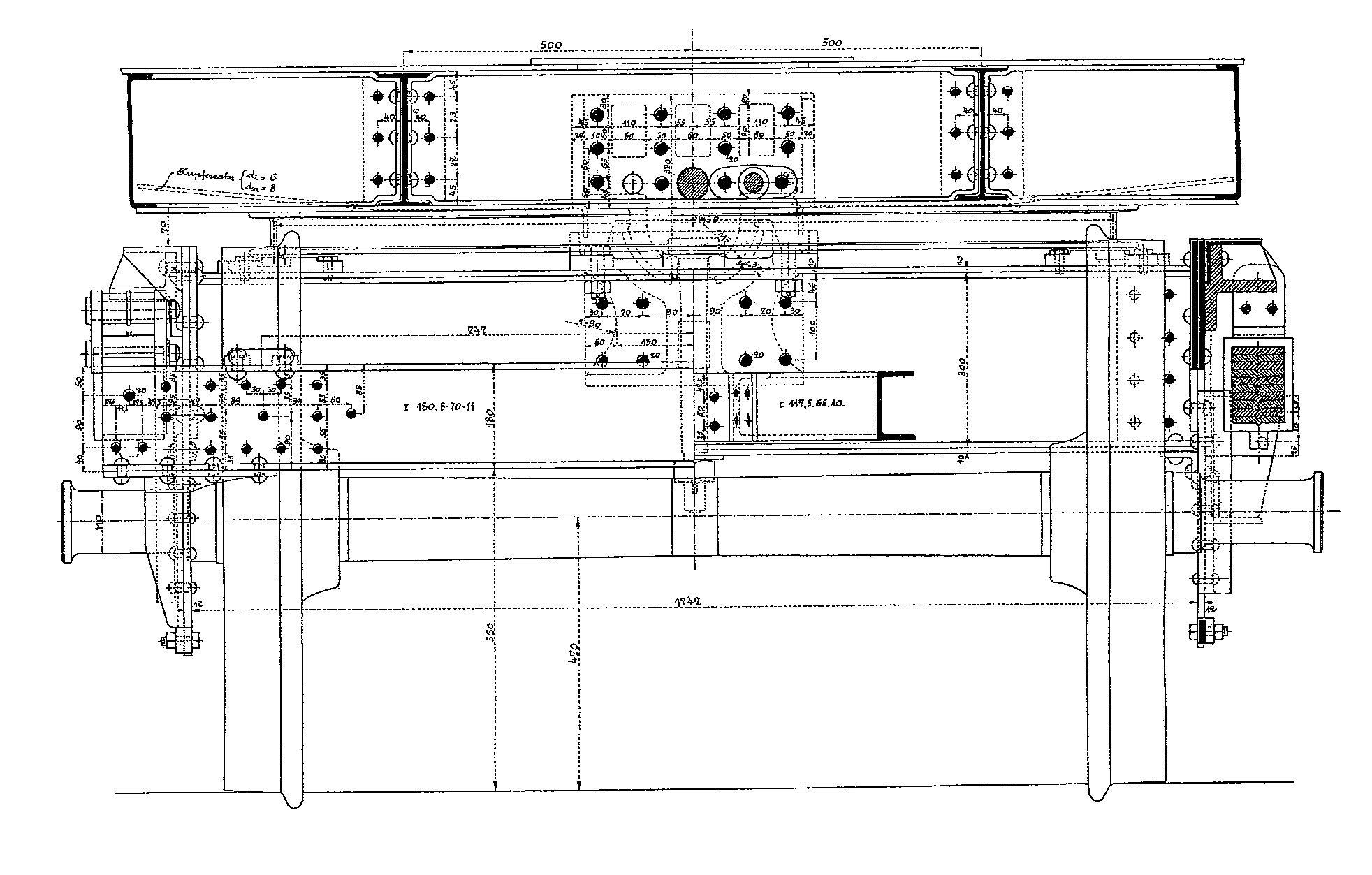 Blech und Winkel-Drehgestell, preussisch, Zeichnung VI d 7 III. Auflage, Stirnansicht