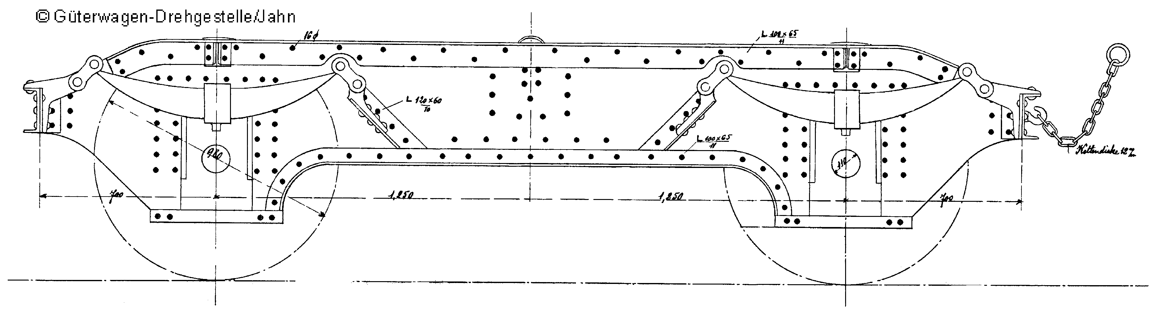 Blech und Winkel-Drehgestell, elsäss.-lothring., ab 1894, Achsstand 2 500 mm; Skizze: Hermann Jahn