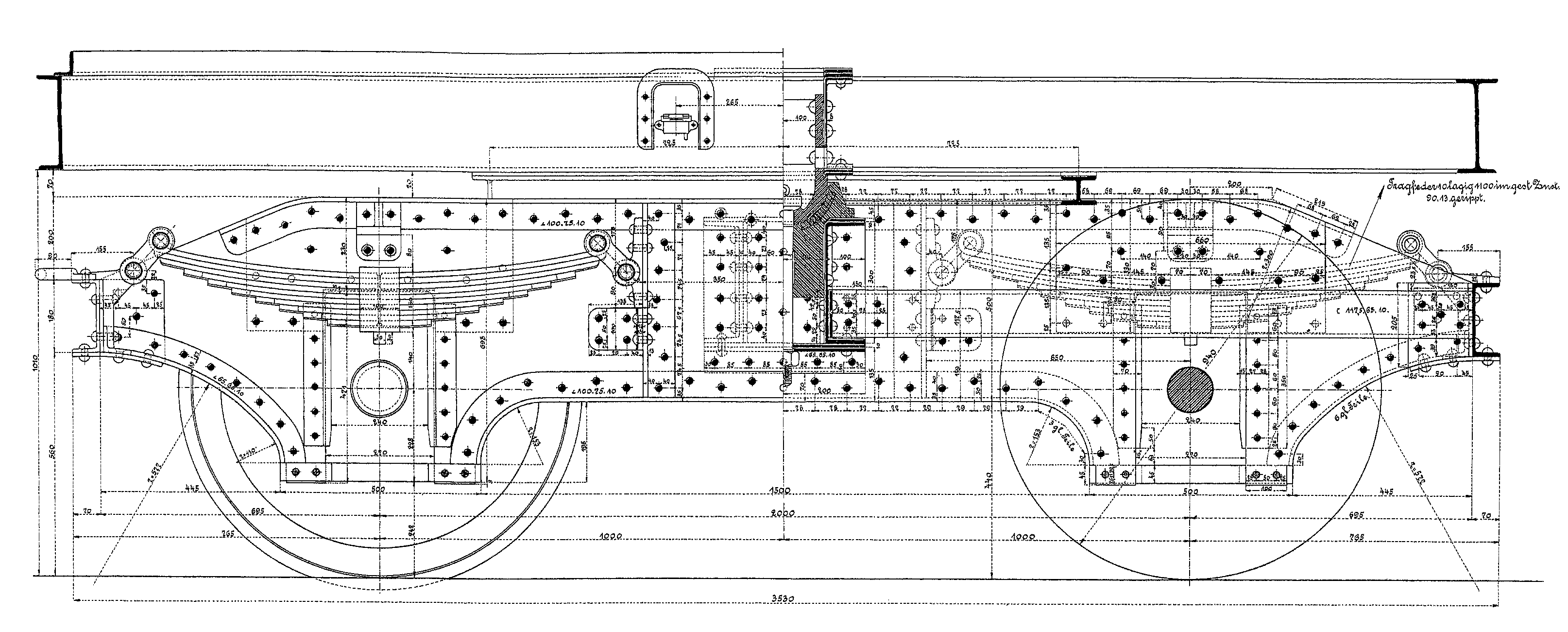 Blech und Winkel-Drehgestell, preussisch, Zeichnung VI d 7 III. Auflage, Seitenansicht