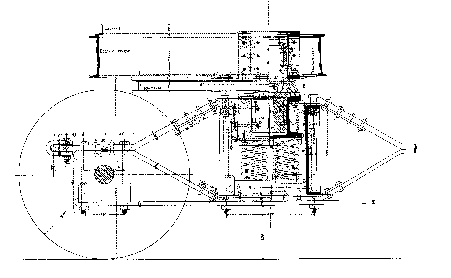 Diamond-Drehgestell, preussisch, Zeichnung VI d 7 II. Auflage, Seitenansicht