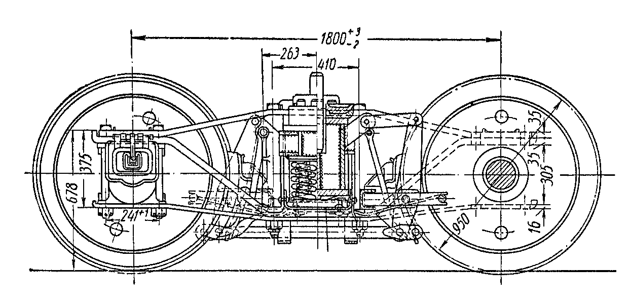 Diamond-Drehgestell, russische Bauart mit 2 x 5 Schraubenfedern je Seite, Seitenansicht