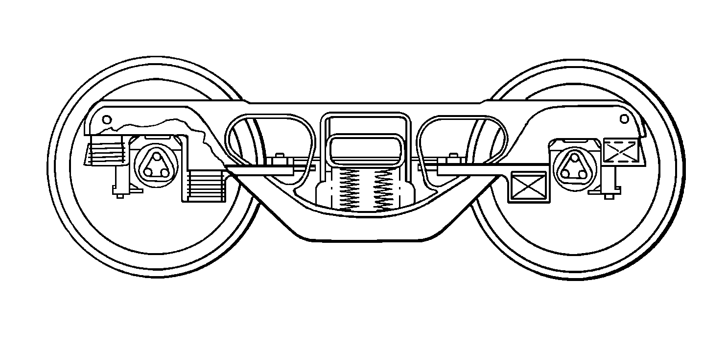 Scheffel-Drehgestell nach US Patent 4,300,454, Seitenansicht